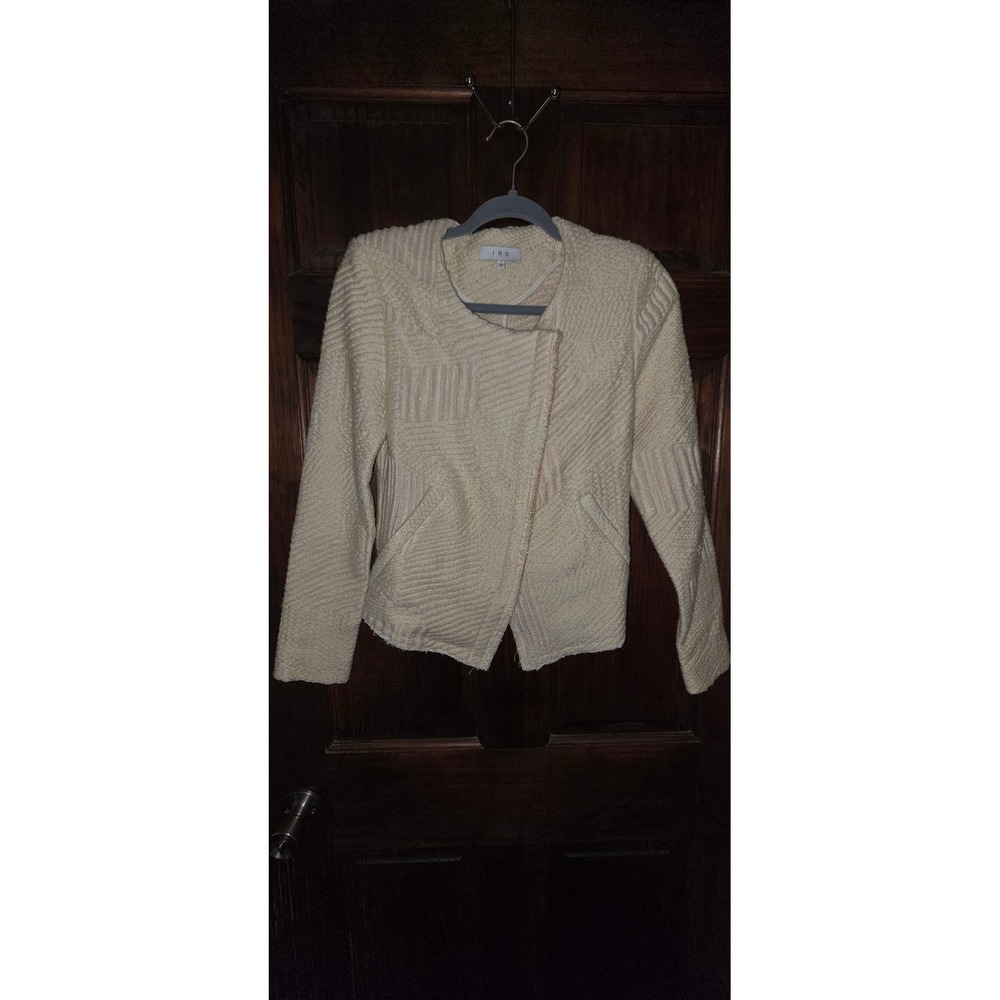 IRO Mepsie Cream Metallic Boucle Asymmetrical Zip Moto Jacket Size 38